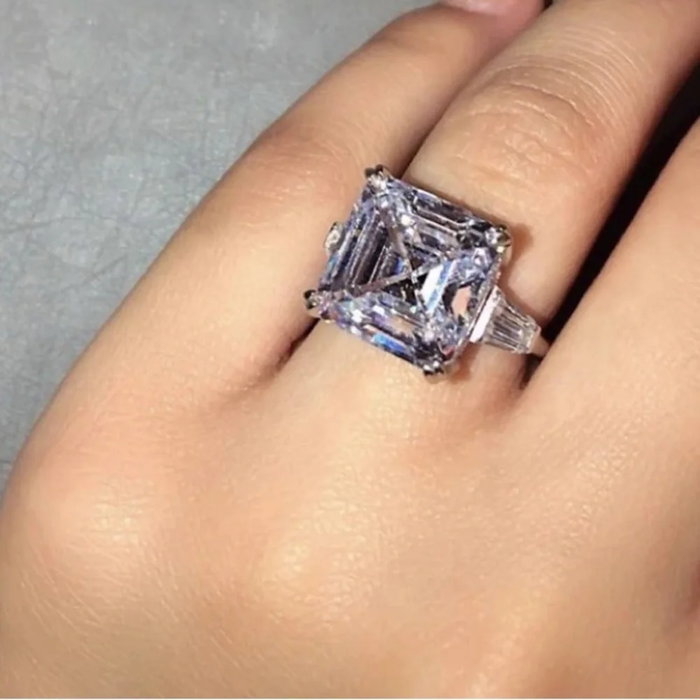 5.62ct  Exaggerated Hip Hop Bolt Bling Silver Pinky Ring Asscher Cut Men's
